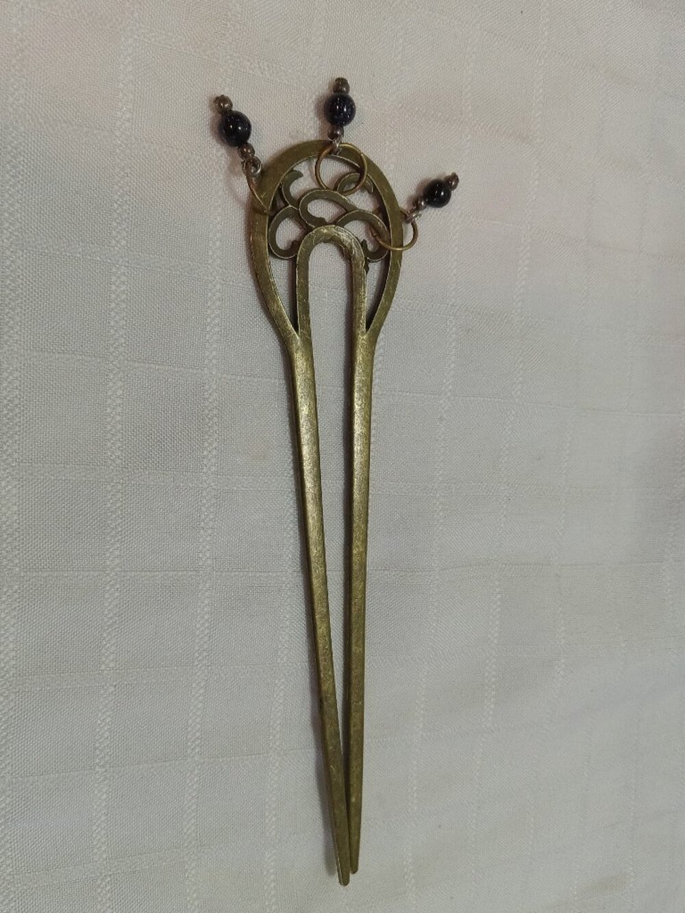 Vintage brass hairpin revamped with Galaxy blue sand sun sitaras beads